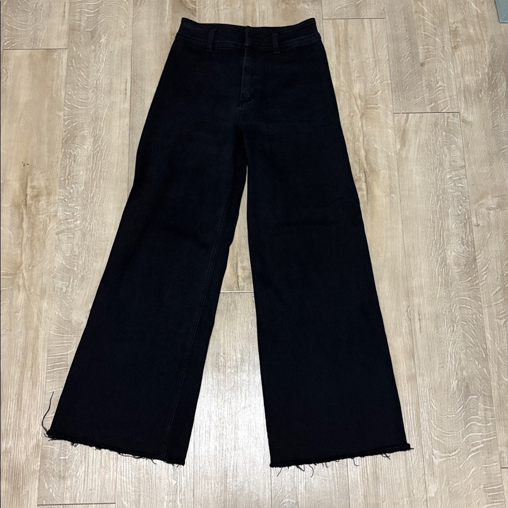 Miou Muse Wide Leg High Rise Black Pants Frayed Hem Size Small